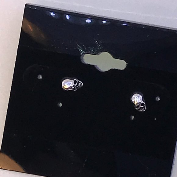 Tiny Sterling Silver Skull Post Earrings - Picture 3 of 7
